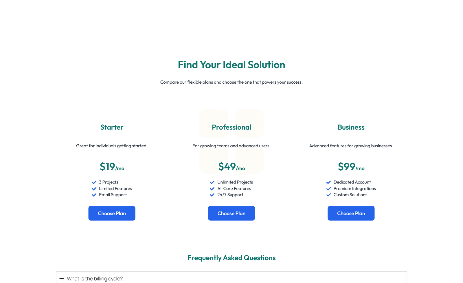Pricing with 3-column Price Table with Ribbon 22 - Elementor component