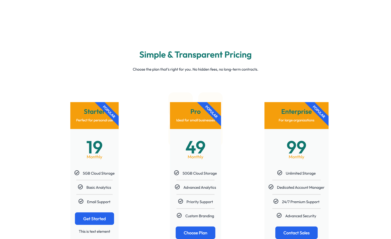 Pricing with 3-column Price Table Comparison 23 - Elementor component