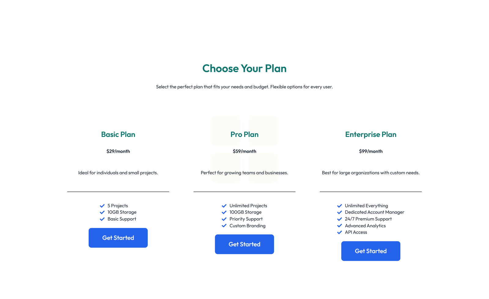 Pricing with 2-column Price Table Comparison 25 - Elementor component