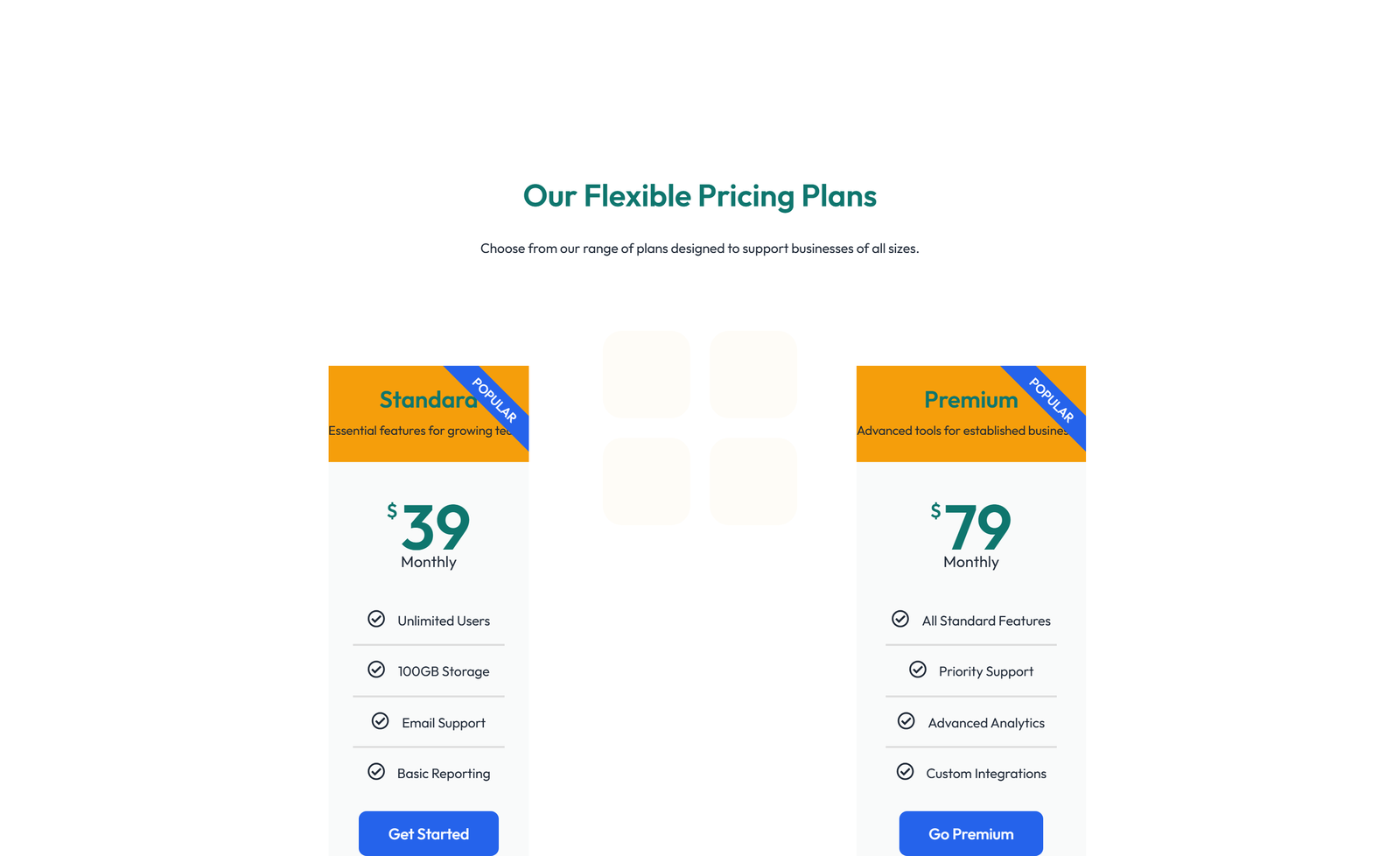 Pricing with 3-column Price Table Comparison 28 - Elementor component