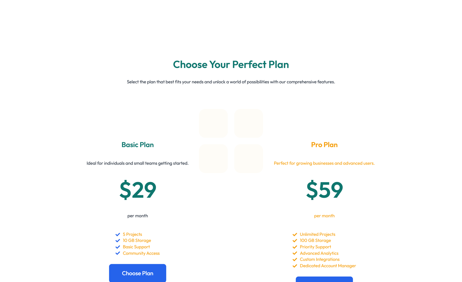 Screenshot of Pricing with 3-column Price Table Comparison 29 - Elementor Pricing Sections component