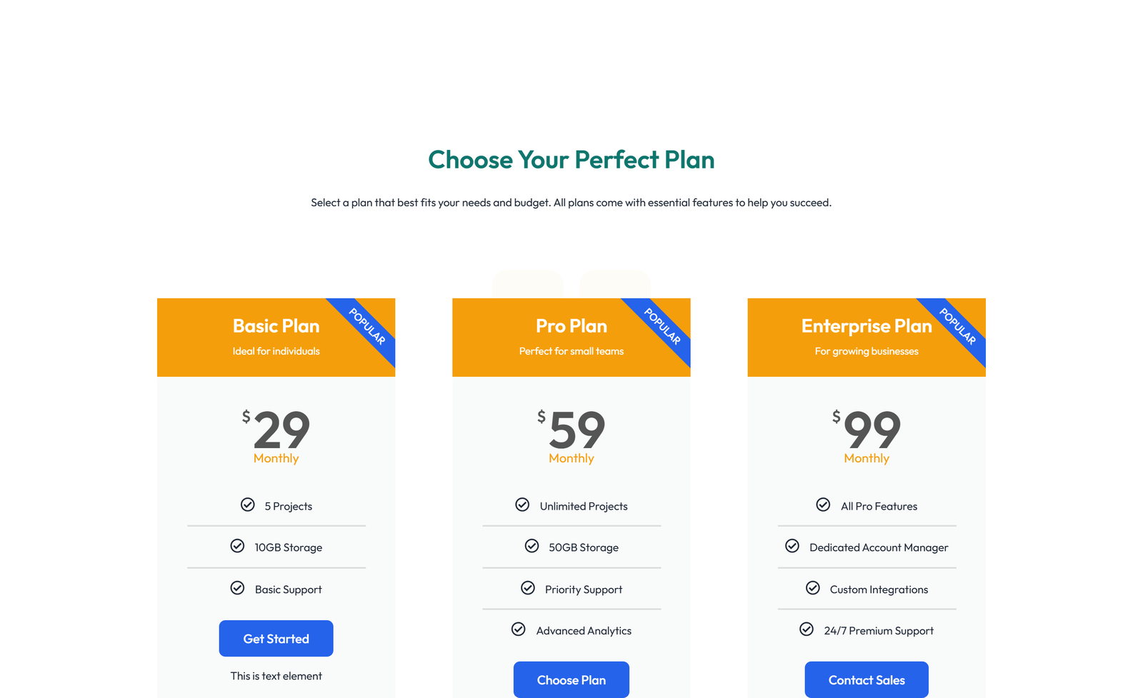 Pricing with 2-column Price Table Comparison 31 - Elementor component