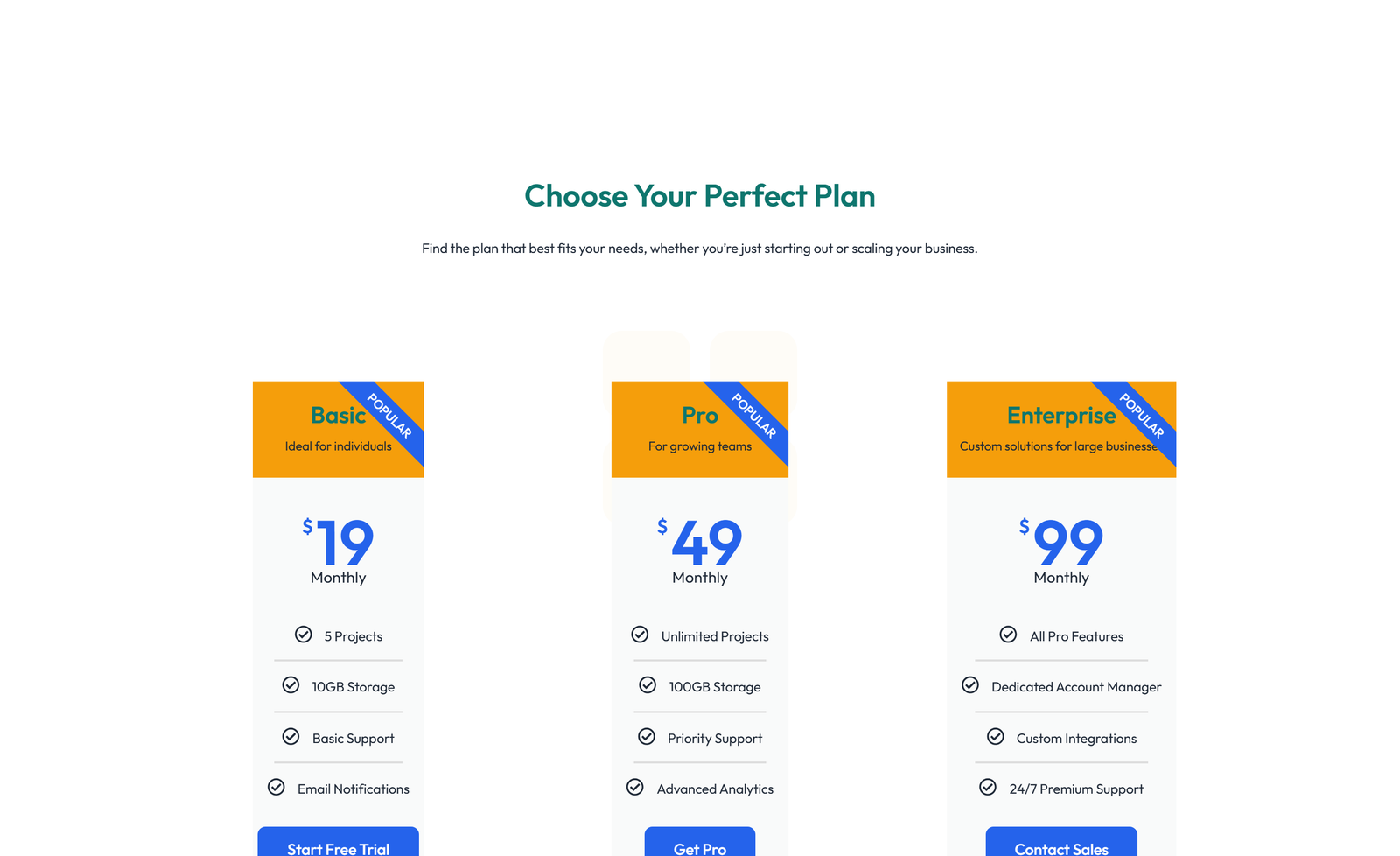 Pricing with 3-column Price Table Comparison 33 - Elementor component