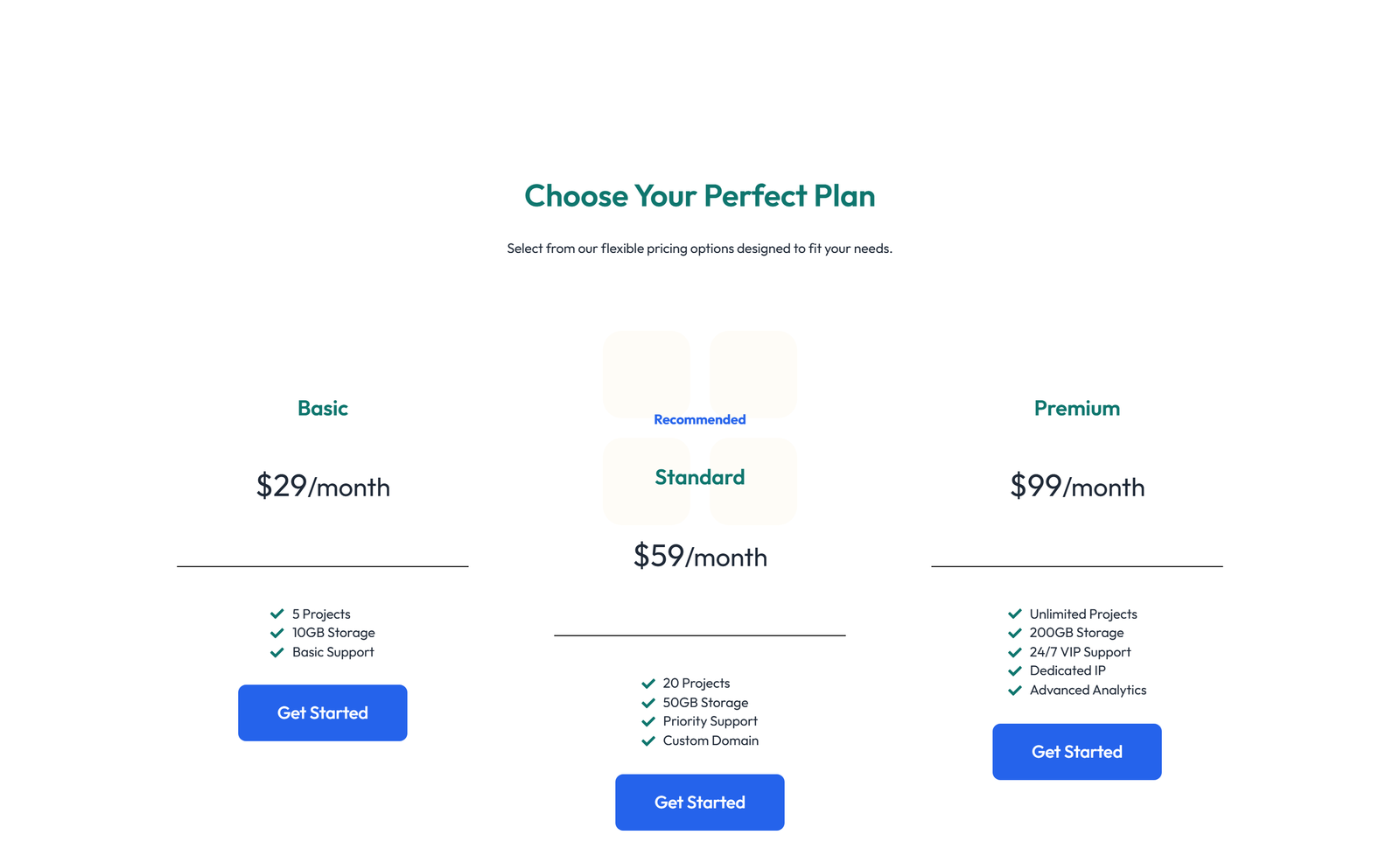 Pricing with 3-column Price Table with Ribbon 36 - Elementor component