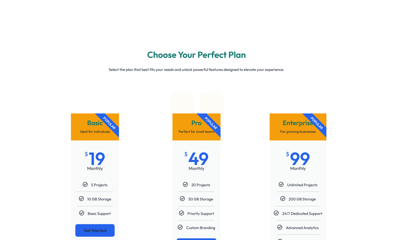 Pricing with 2-column Price Table Comparison 38 - Elementor component