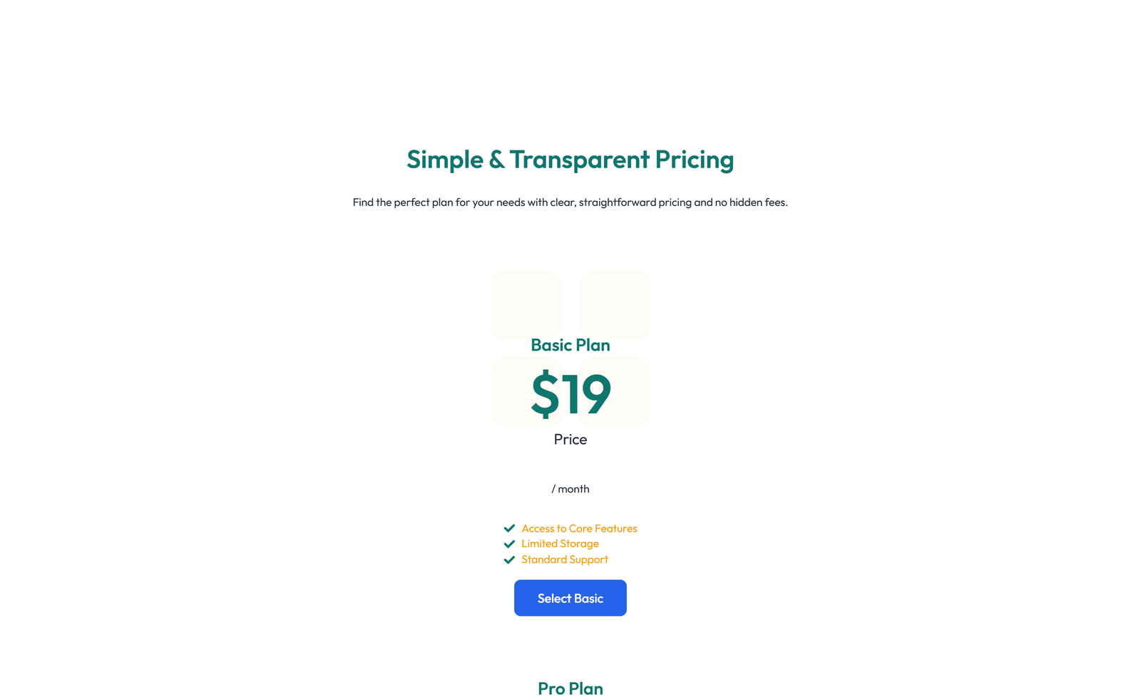 Screenshot of Pricing with 3-column Price Table Comparison 39 - Elementor Pricing Sections component
