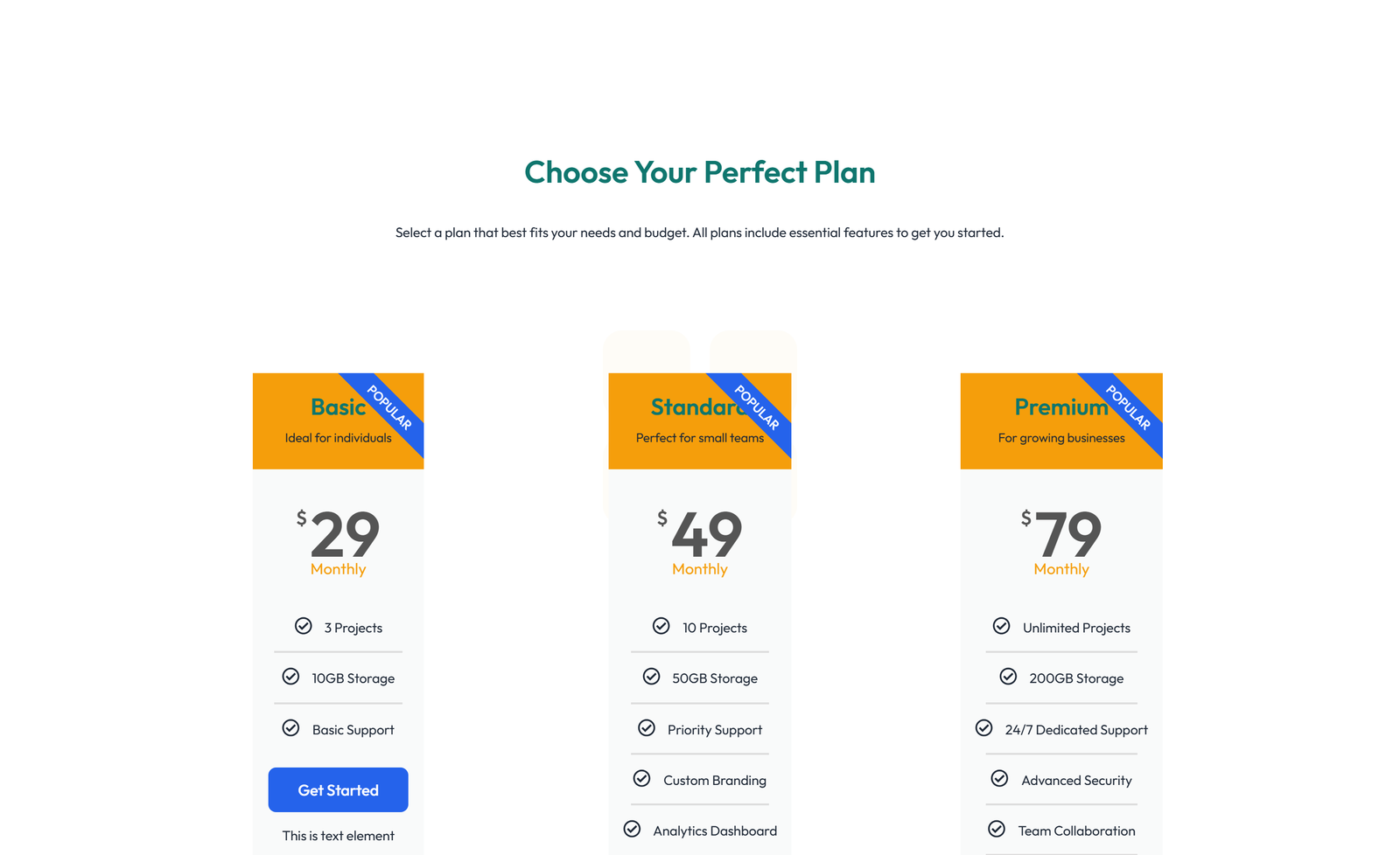 Pricing with 3-column Price Table with Ribbon 39 - Elementor component