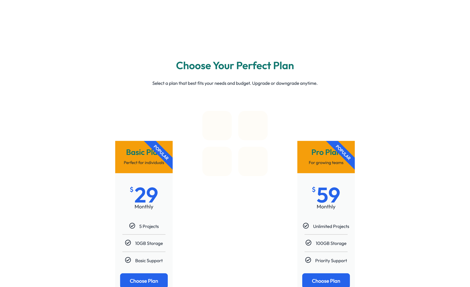Pricing with 2-column Price Table Comparison 41 - Elementor component