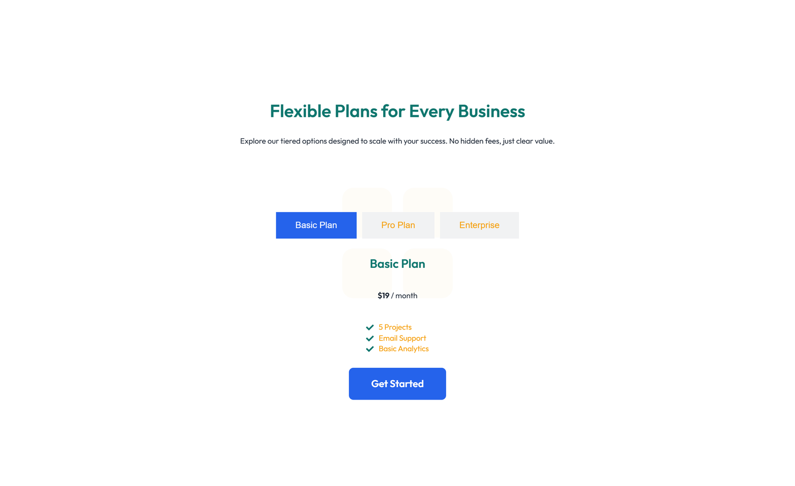 Screenshot of Pricing with 3-column Price Table with Ribbon 46 - Elementor Pricing Sections component