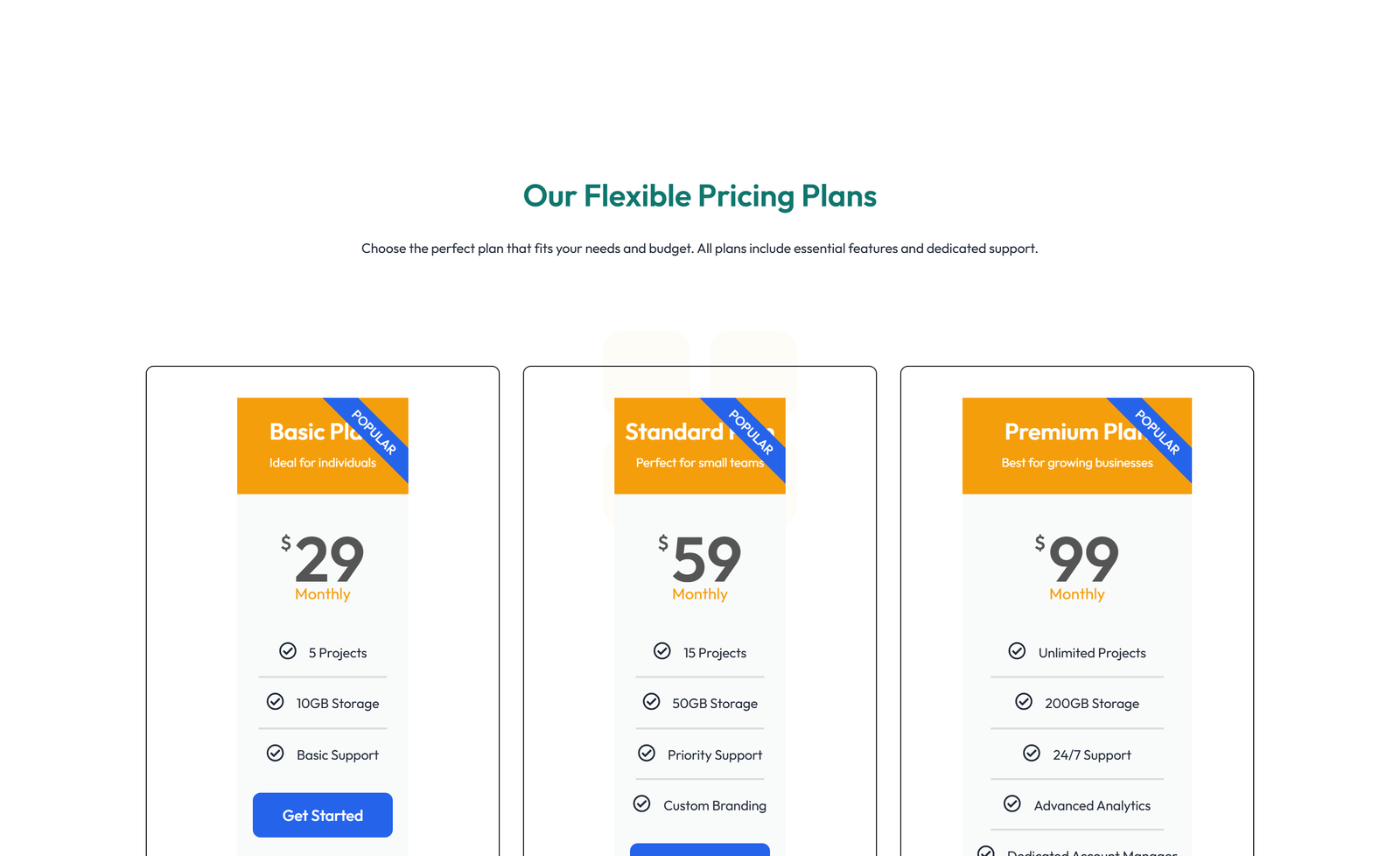 Pricing with 3-column Price Table Comparison 48 - Elementor component