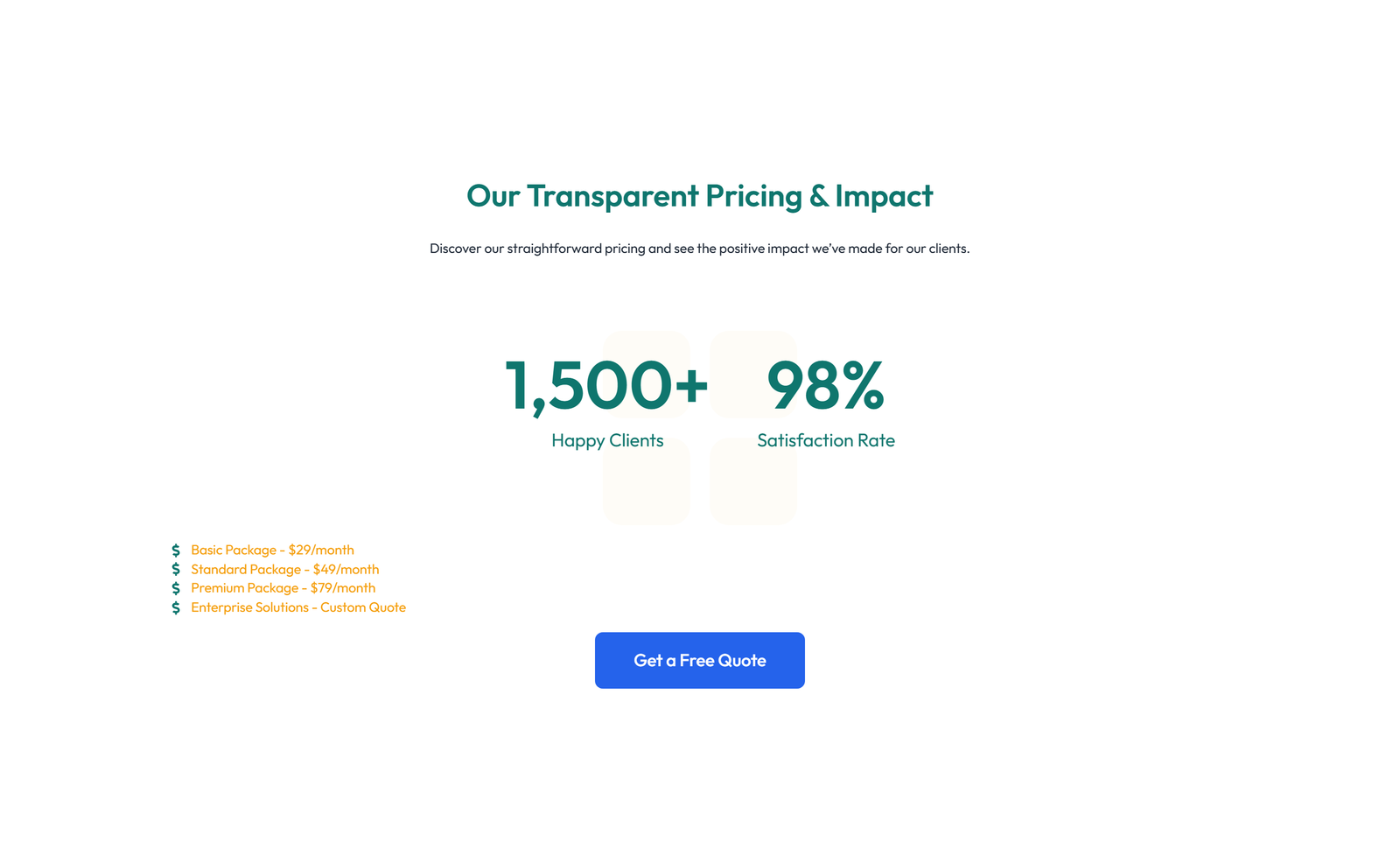 Screenshot of Pricing with 3-column Price Table Comparison 49 - Elementor Pricing Sections component