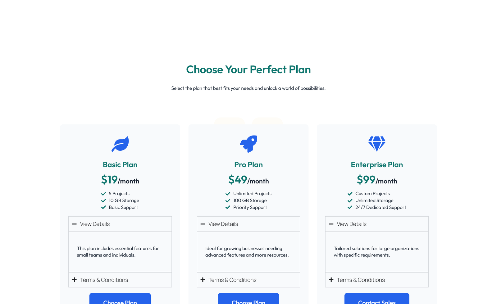 Pricing with 3-column Price Table Comparison 56 - Elementor component