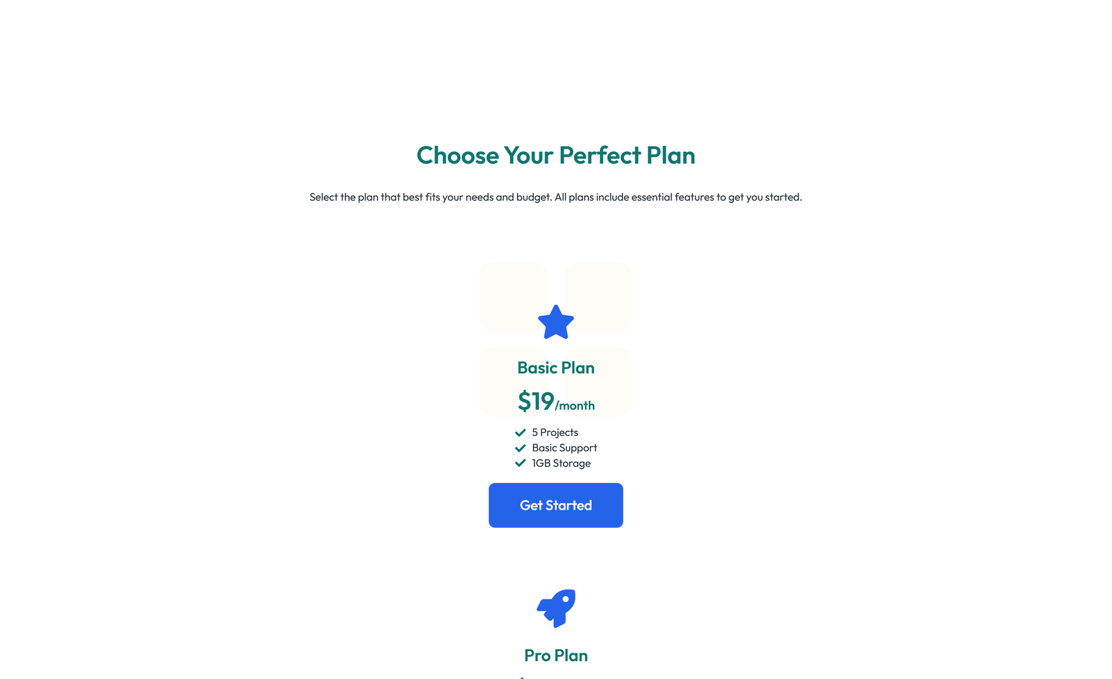 Screenshot of Pricing with 3-column Price Table Comparison 57 - Elementor Pricing Sections component
