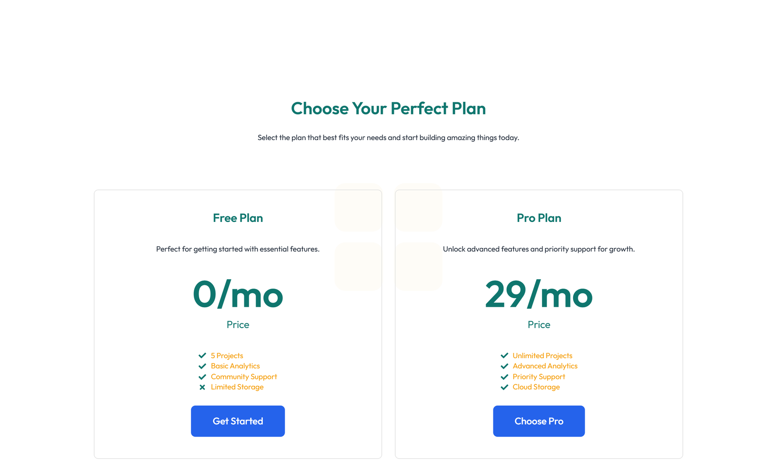 Screenshot of Pricing with 3-column Price Table Comparison 59 - Elementor Pricing Sections component