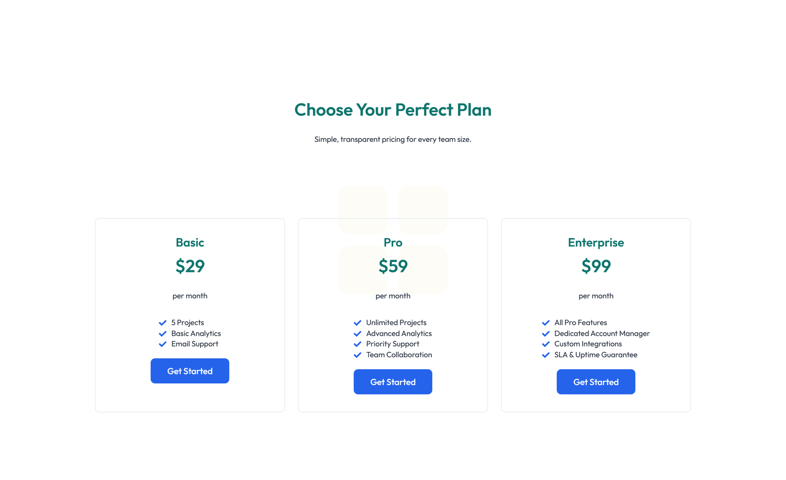 Screenshot of Pricing with 3-column Price Table with Ribbon 65 - Elementor Pricing Sections component