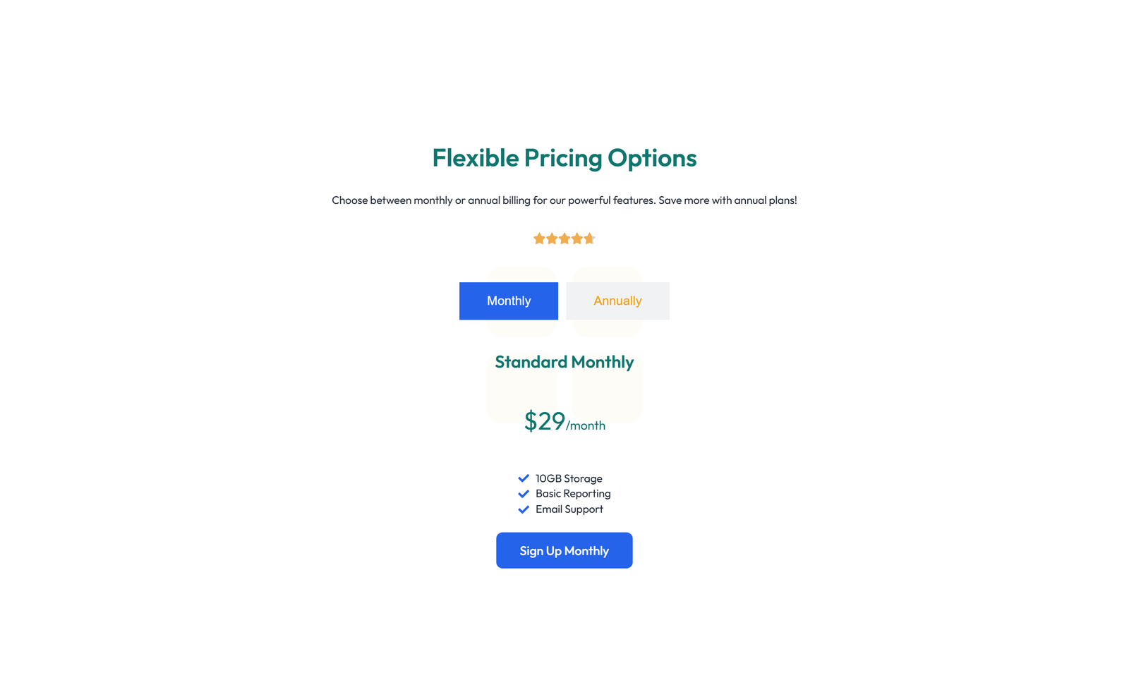 Screenshot of Pricing with 2-column Price Table Comparison 73 - Elementor Pricing Sections component