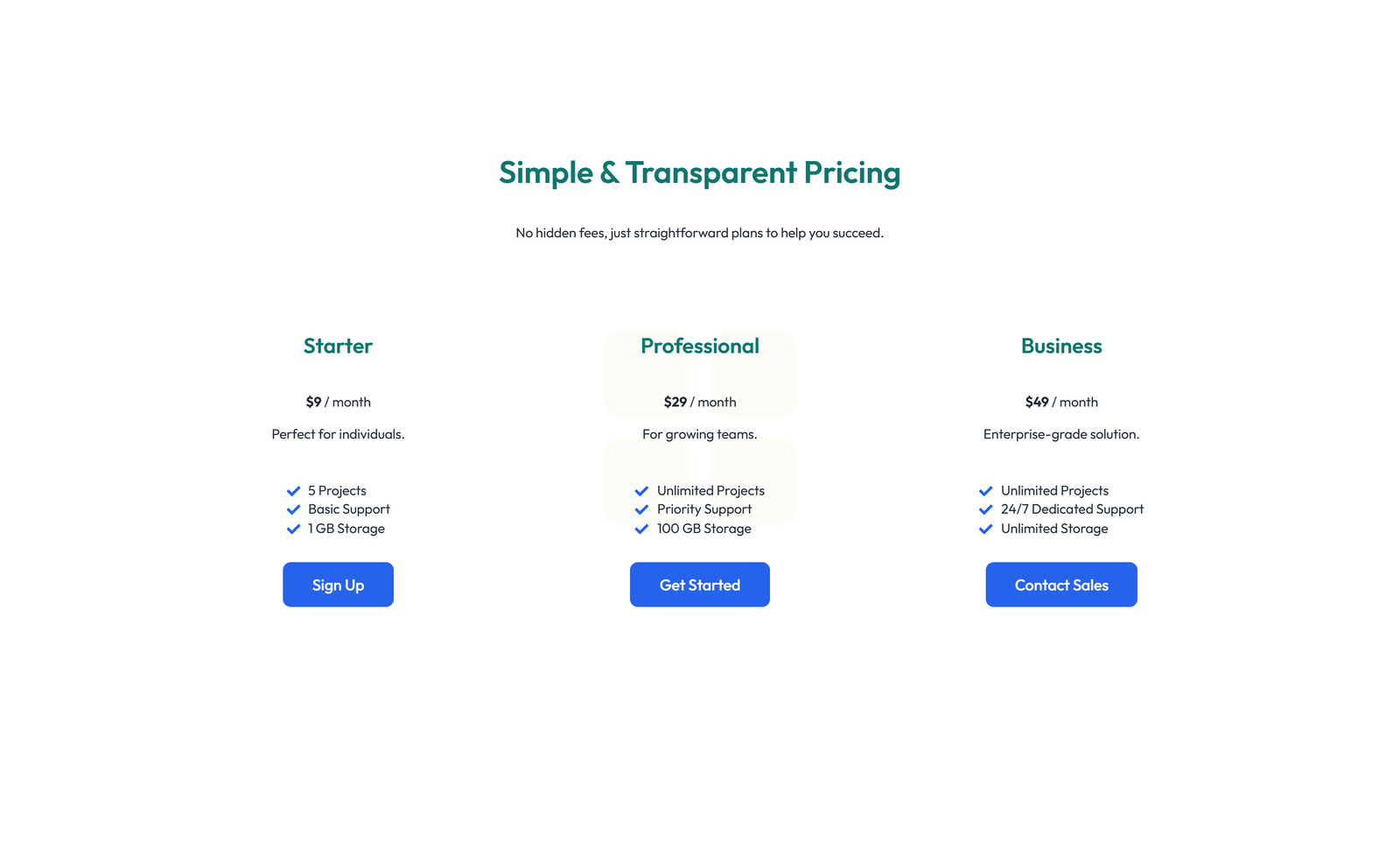 Screenshot of Pricing with 2-column Price Table Comparison 75 - Elementor Pricing Sections component