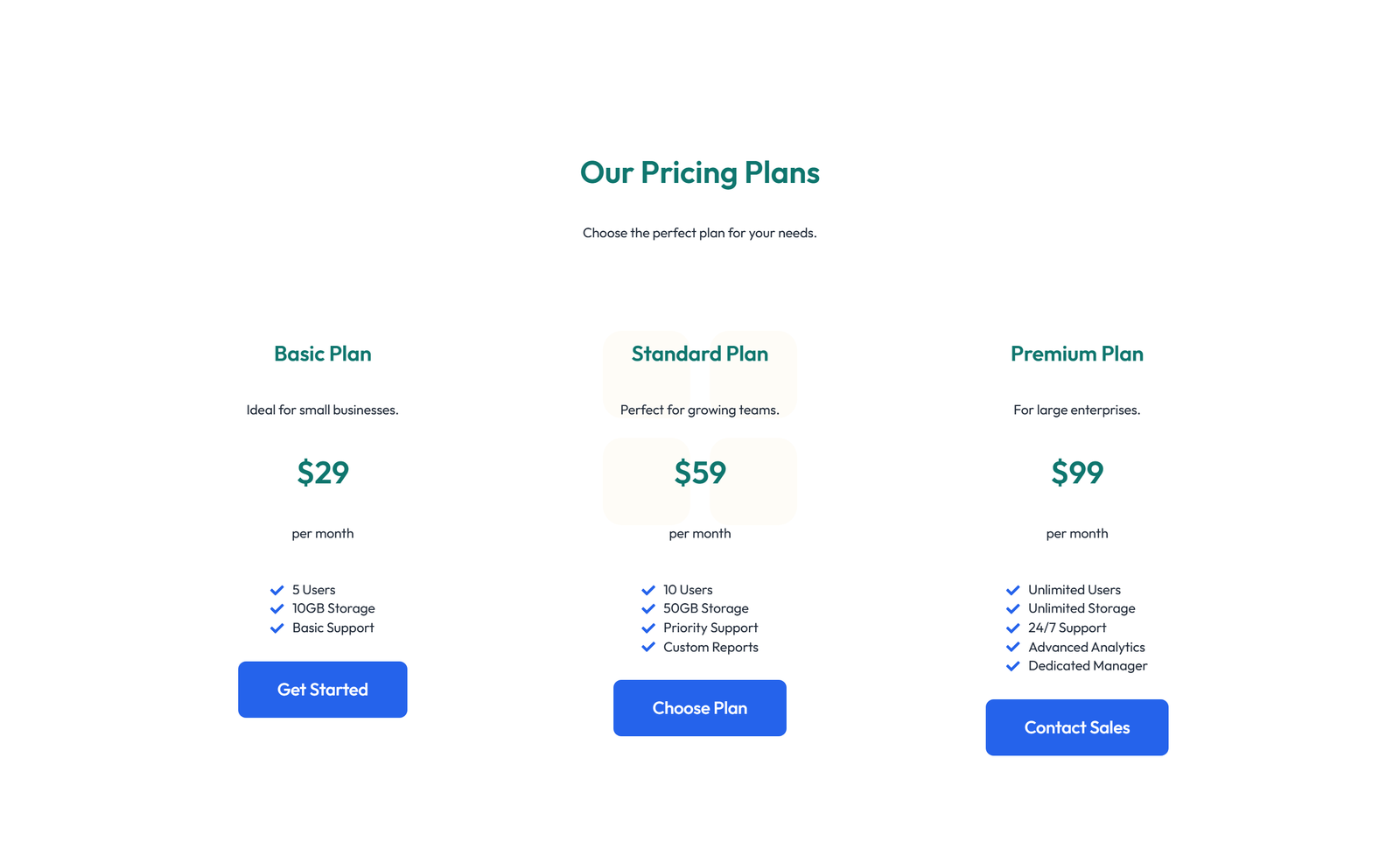 Pricing with 3-column Price Table Comparison 77 - Elementor component