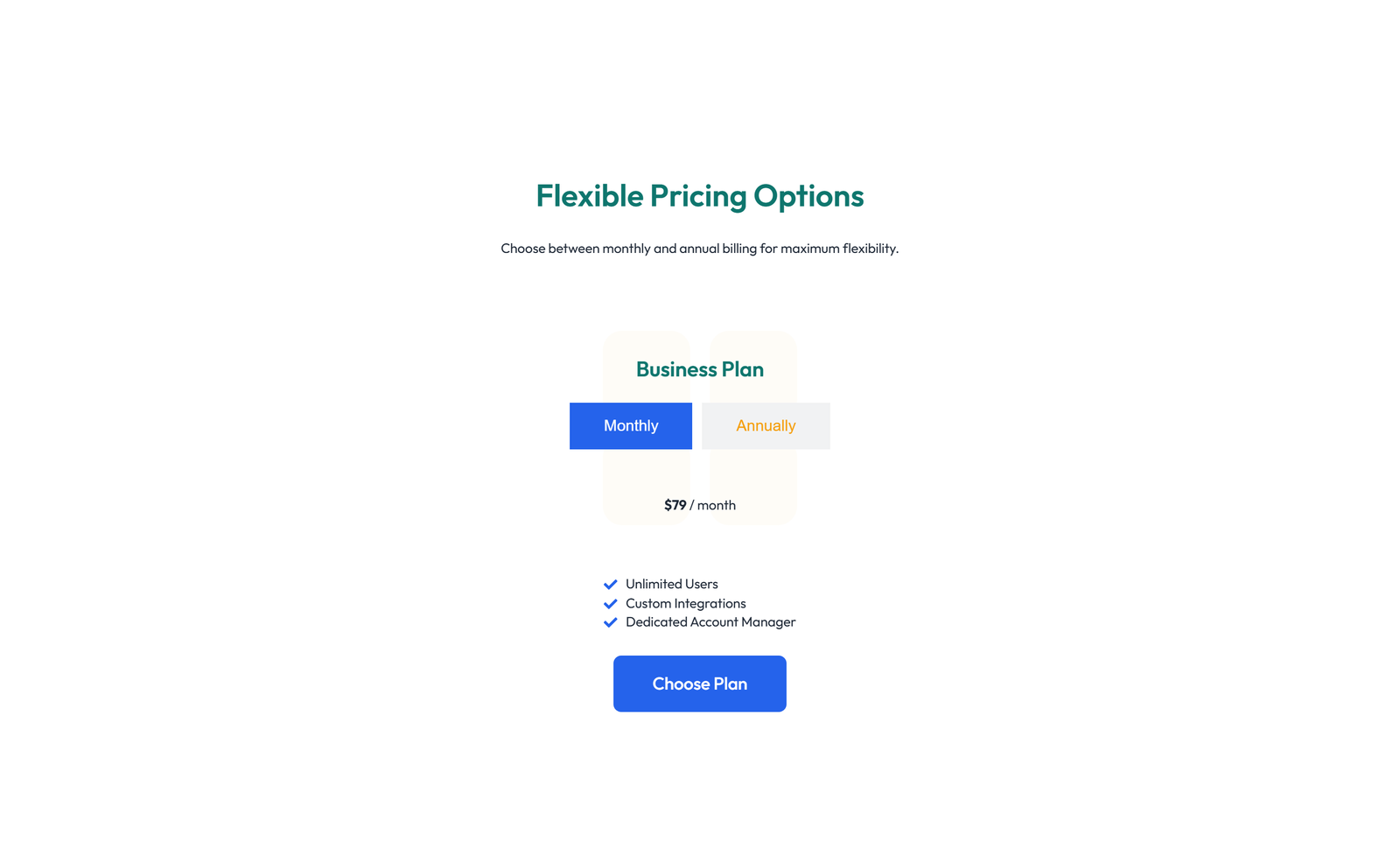 Screenshot of Pricing with 2-column Price Table Comparison 83 - Elementor Pricing Sections component