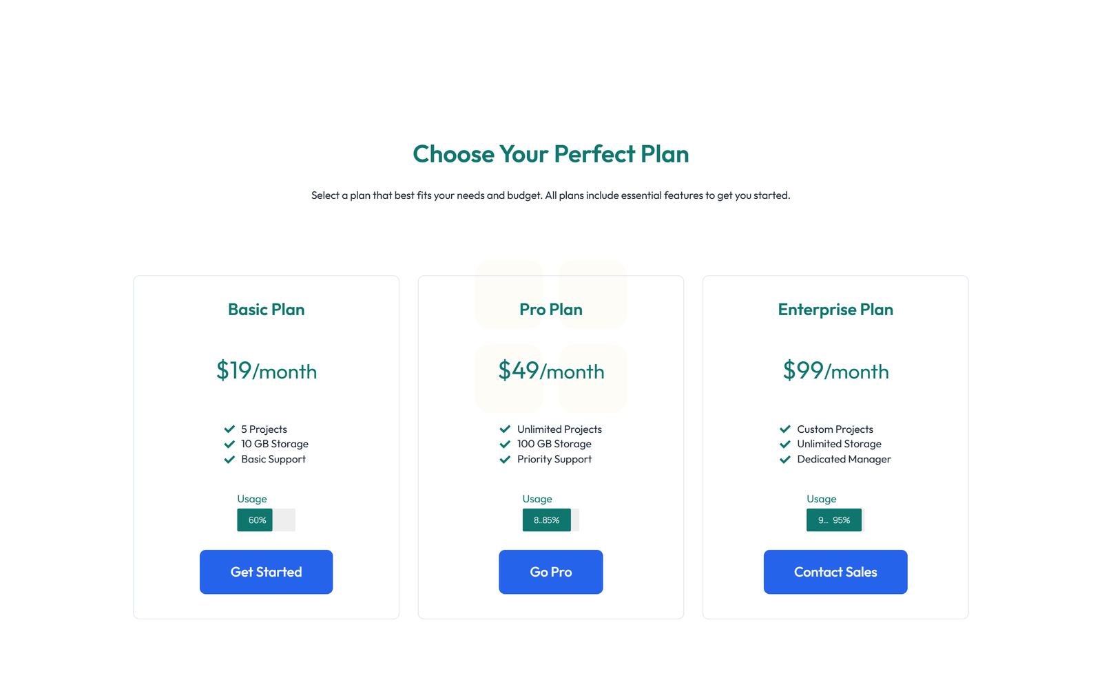 Pricing with 2-column Price Table Comparison 85 - Elementor component