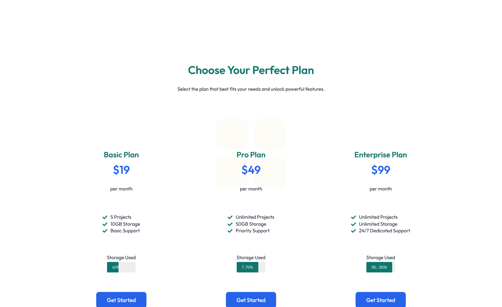 Screenshot of Pricing with 3-column Price Table with Ribbon 85 - Elementor Pricing Sections component