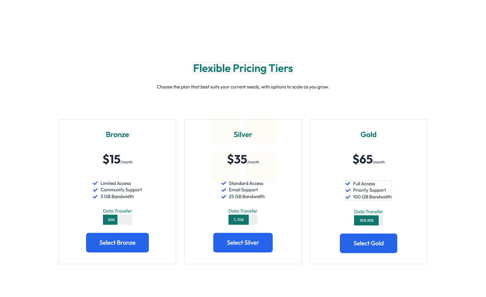 Pricing with 3-column Price Table with Ribbon 86 - Elementor component
