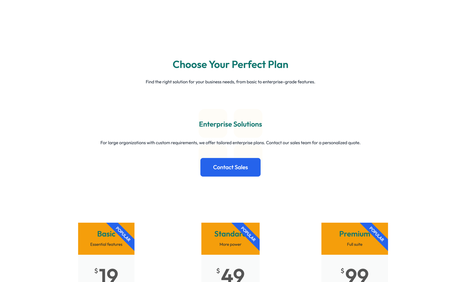 Pricing with 3-column Price Table Comparison 88 - Elementor component