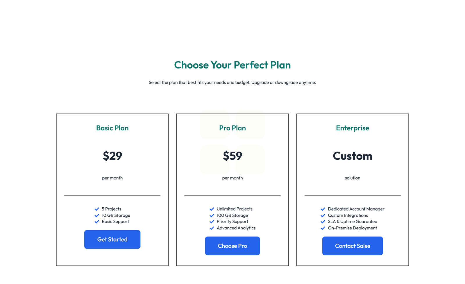 Pricing with 3-column Price Table Comparison 91 - Elementor component