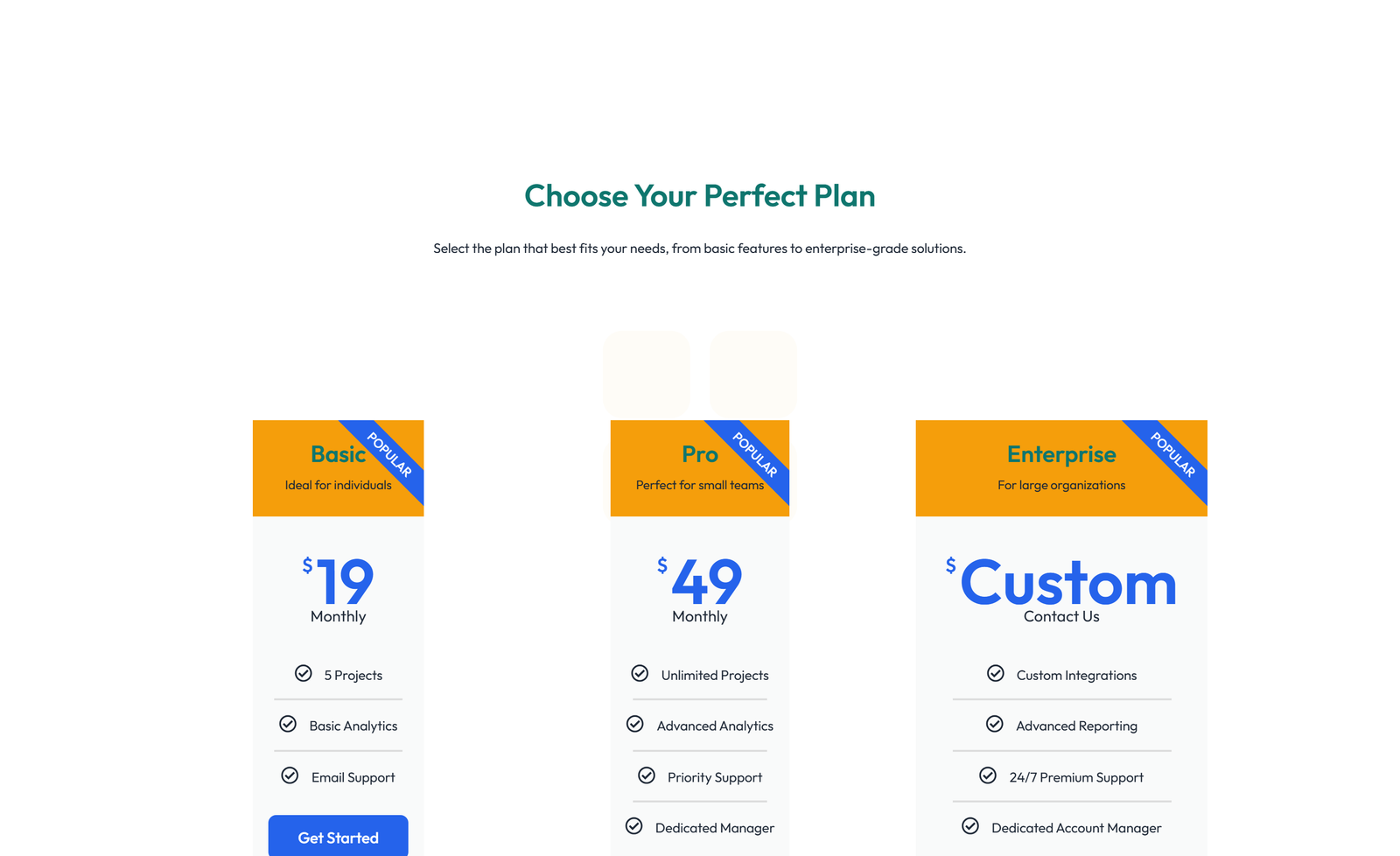 Pricing with 3-column Price Table with Ribbon 91 - Elementor component