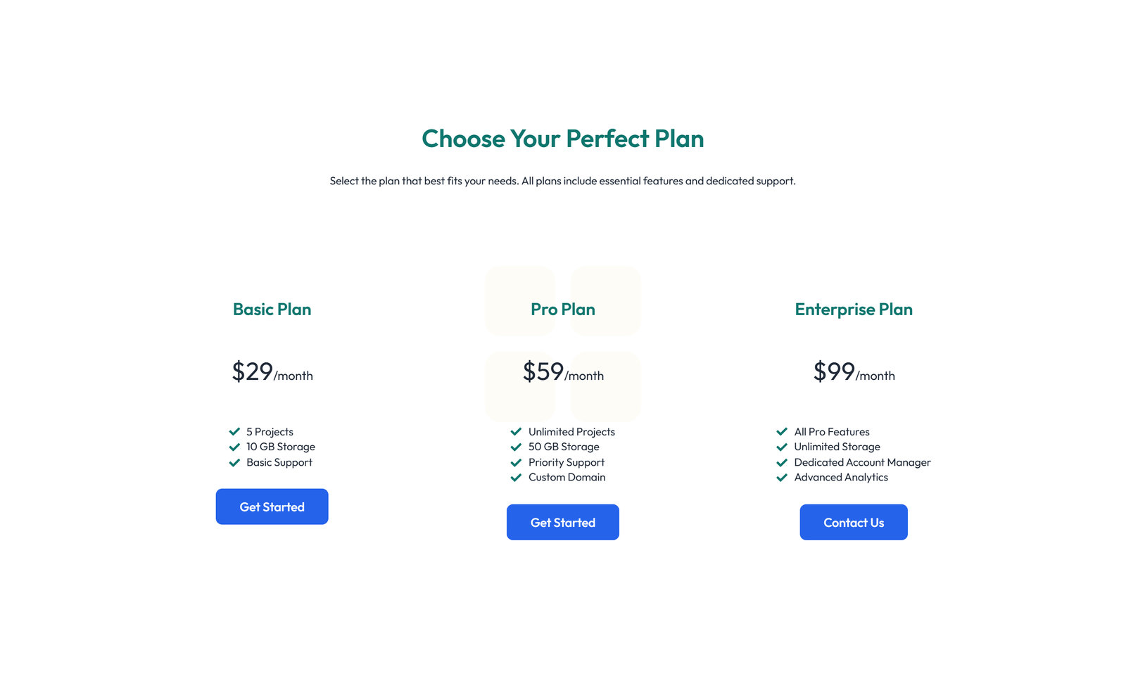 Screenshot of Pricing with 2-column Price Table Comparison 95 - Elementor Pricing Sections component