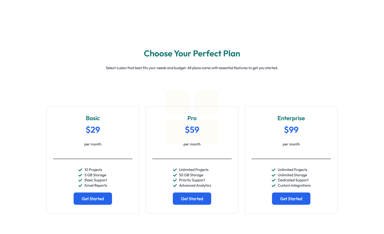 Pricing with 3-column Price Table with Ribbon 95 - Elementor component
