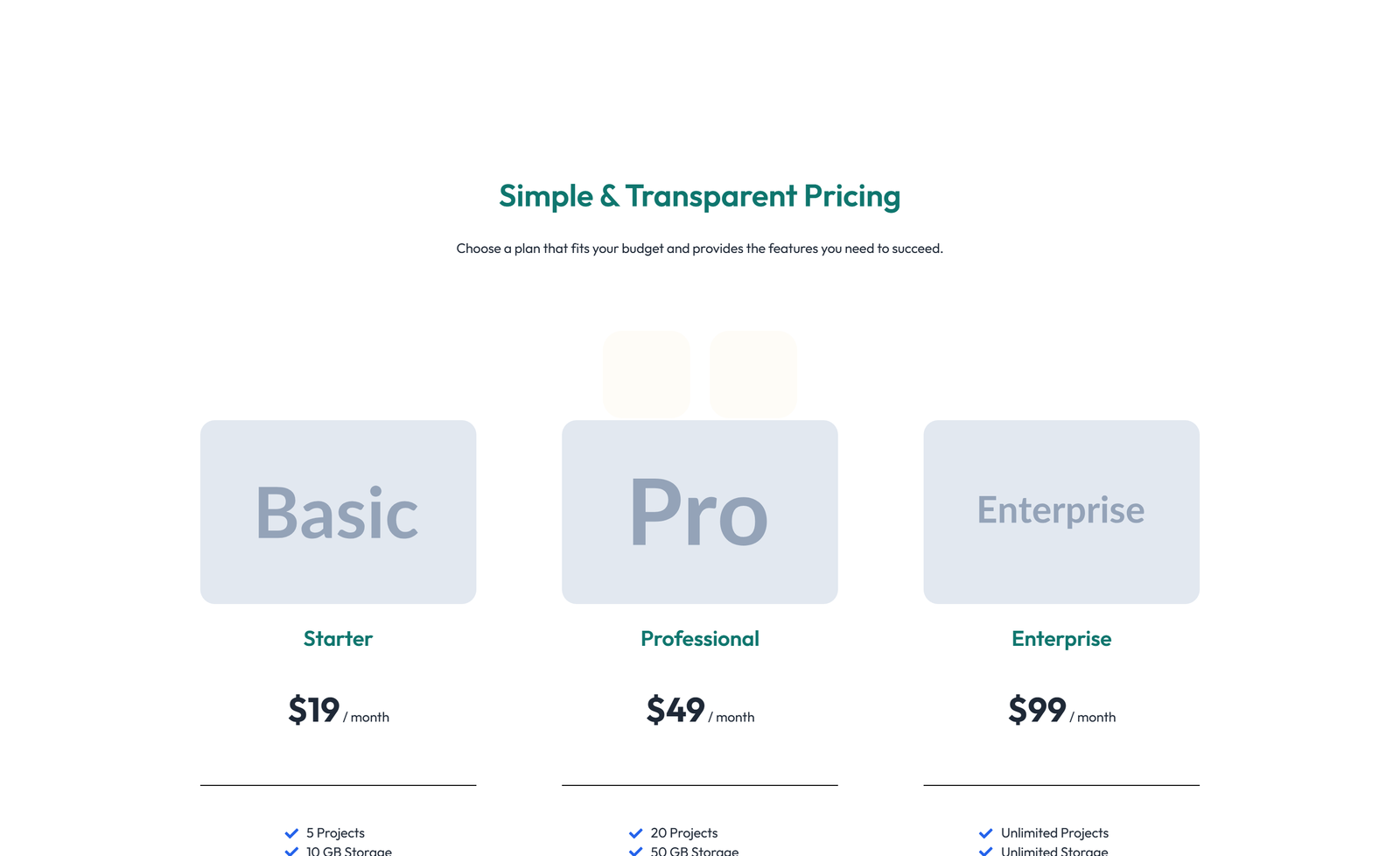 Pricing with 3-column Price Table with Ribbon 97 - Elementor component