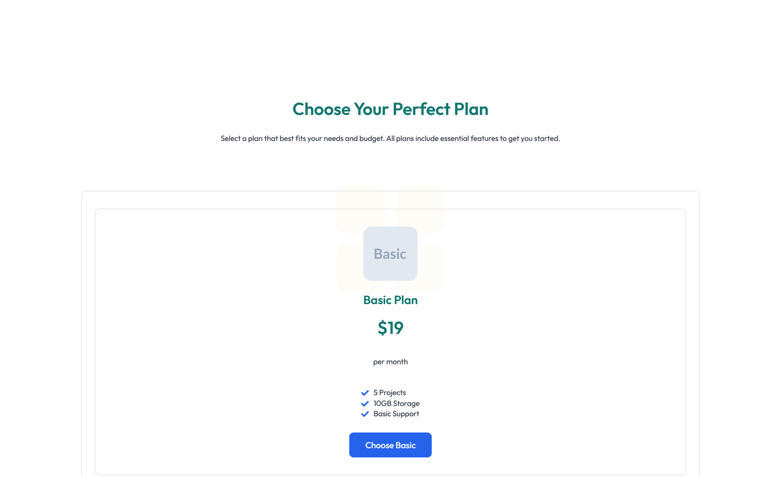 Screenshot of Pricing with 3-column Price Table Comparison 99 - Elementor Pricing Sections component