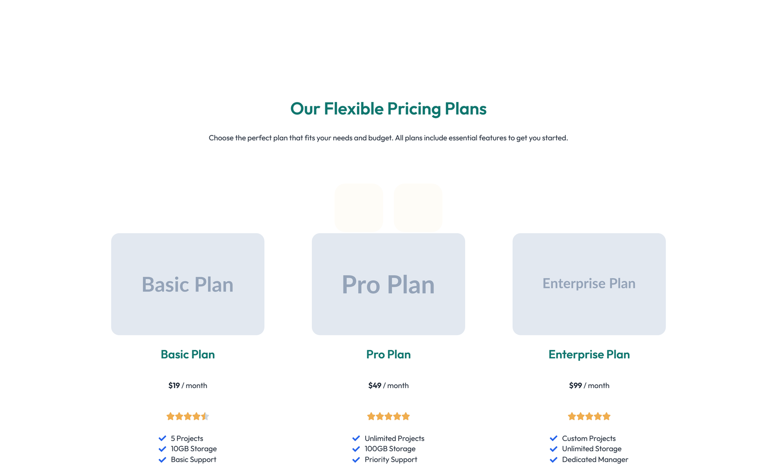 Pricing with 2-column Price Table Comparison 100 - Elementor component