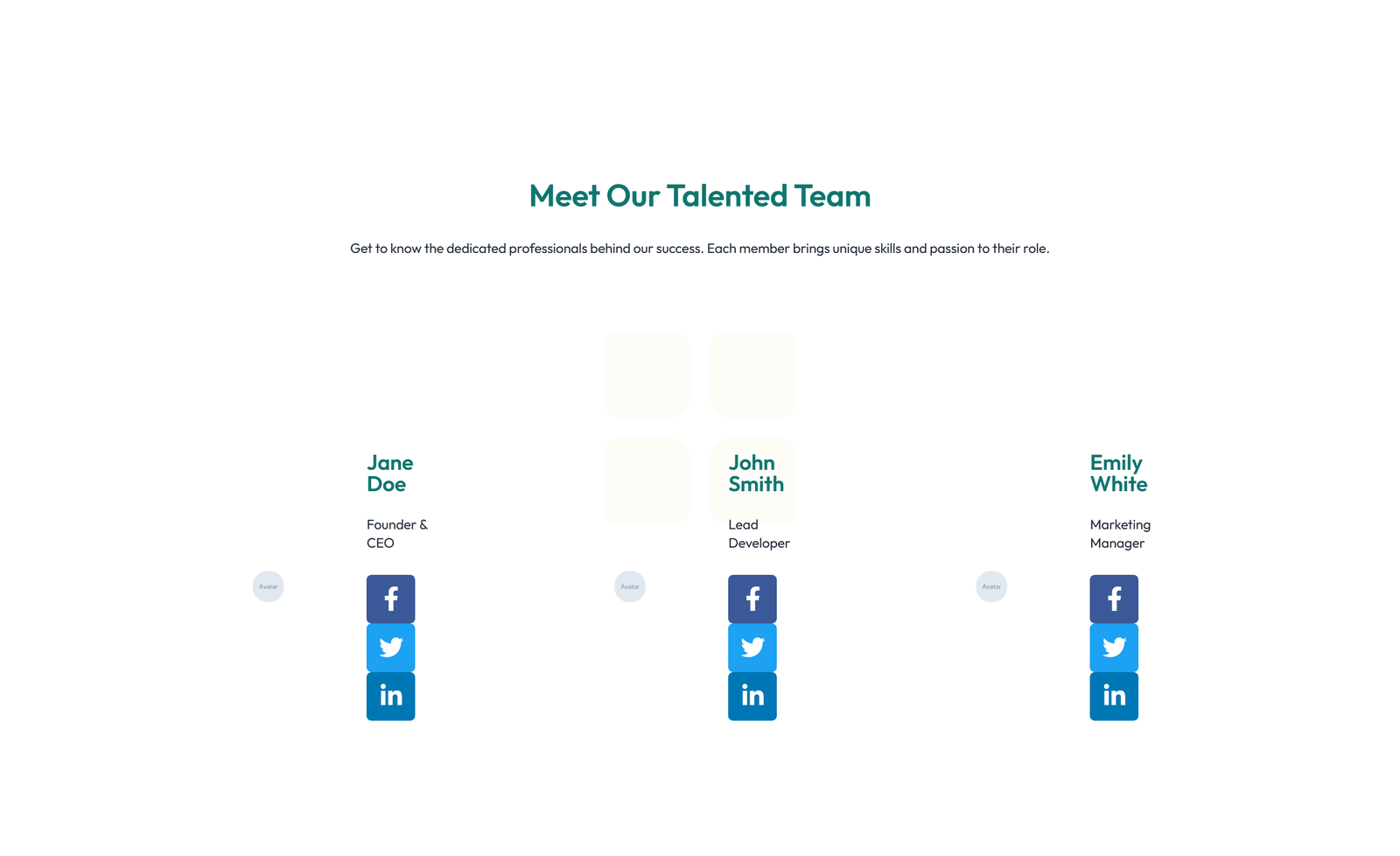 Screenshot of Team with 3-column Team Cards with Social 21 - Elementor Team Sections component