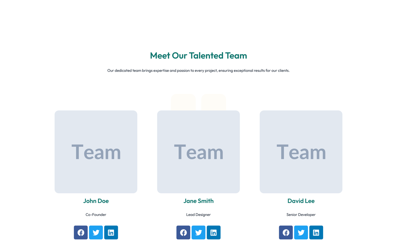 Team with 4-column Team Cards 25 - Elementor component