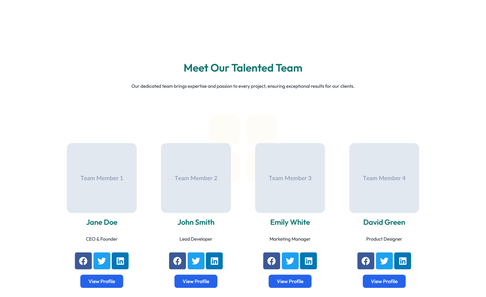 Team with 4-column Team Cards 28 - Elementor component