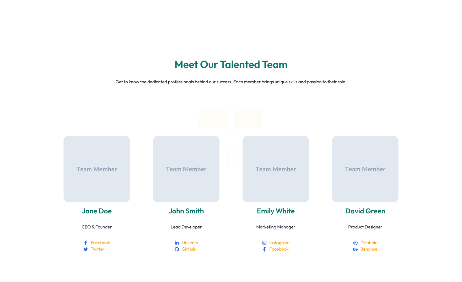 Team with 2-column Team Cards 28 - Elementor component