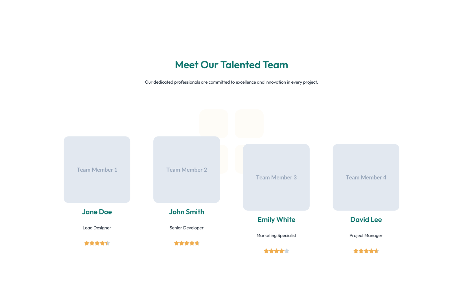 Team with 4-column Team Cards 30 - Elementor component