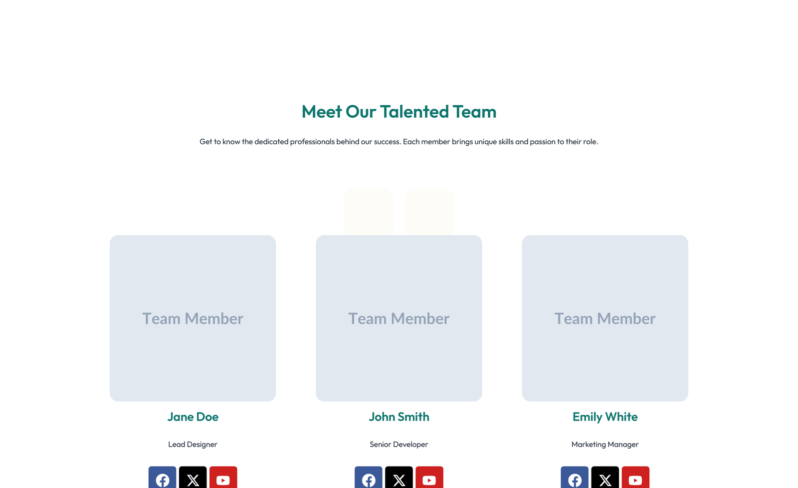 Team with 3-column Team Cards with Social 31 - Elementor component