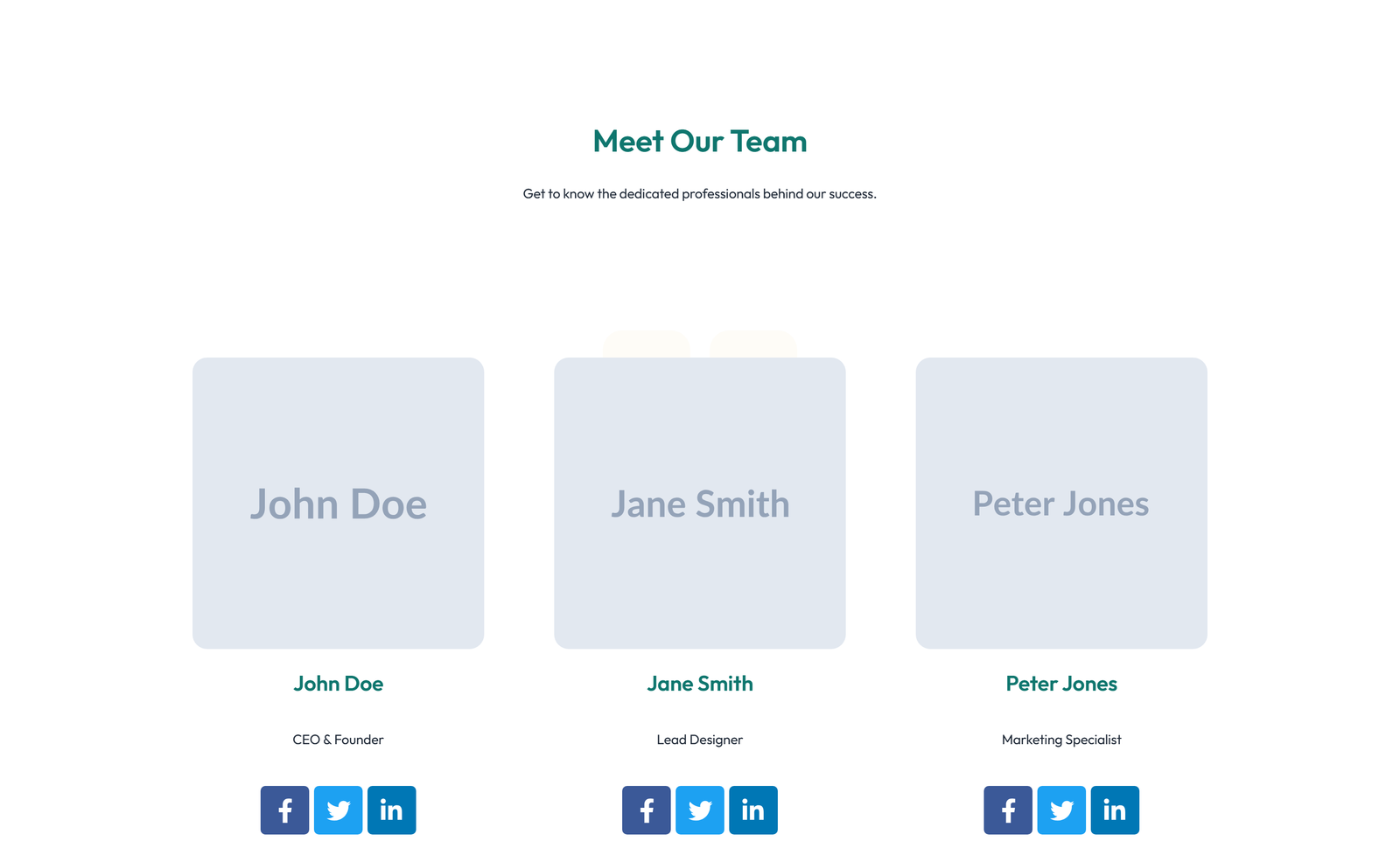 Team with 3-column Team Cards with Social 32 - Elementor component