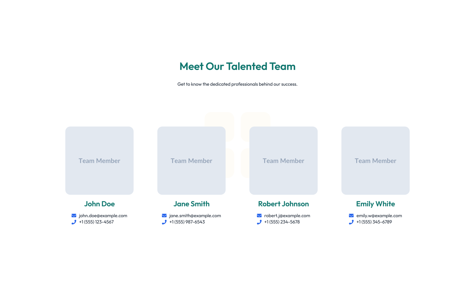 Team with 4-column Team Cards 35 - Elementor component