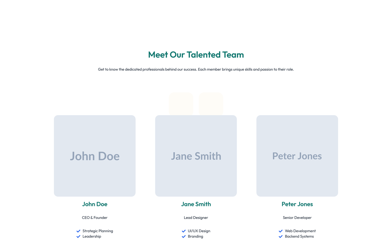 Team with 3-column Team Cards with Social 38 - Elementor component
