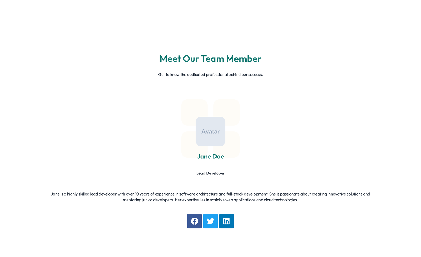 Screenshot of Team with 3-column Team Cards with Social 42 - Elementor Team Sections component