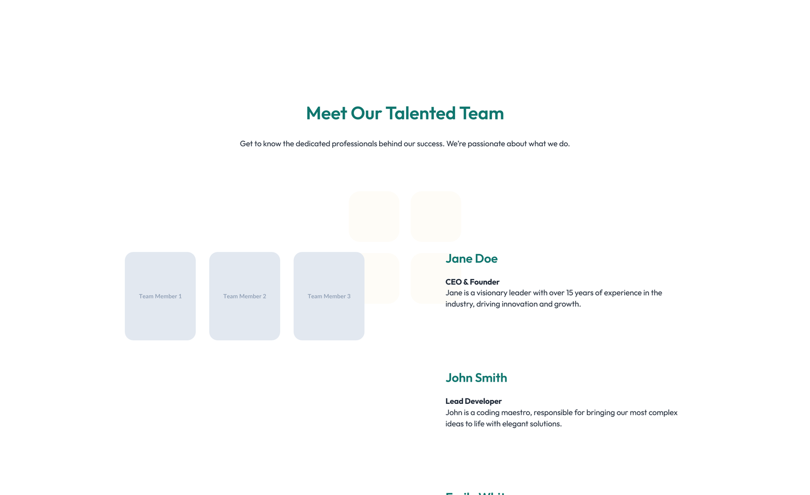Team with 2-column Team Cards 44 - Elementor component