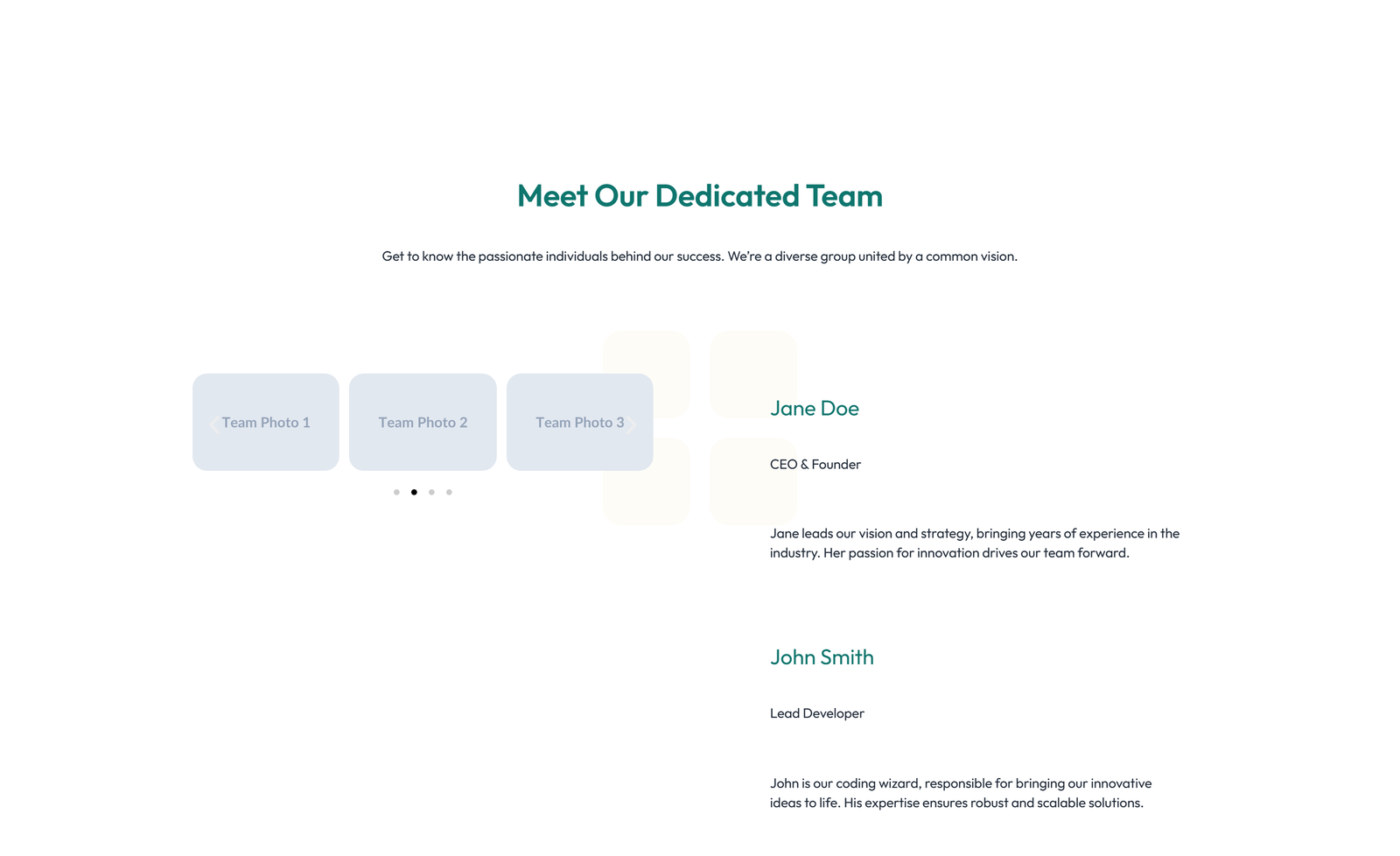 Team with 3-column Team Cards with Social 46 - Elementor component