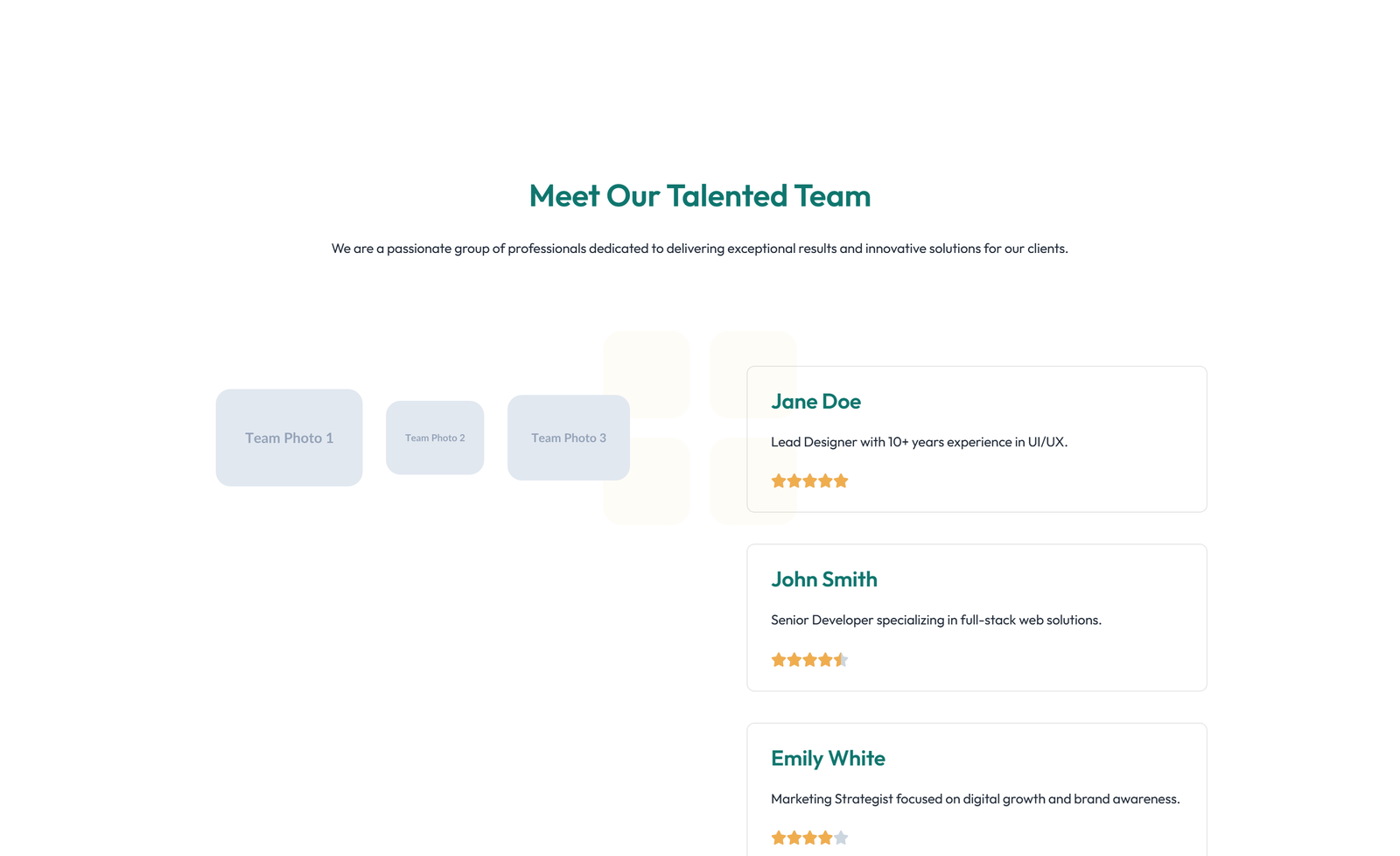 Screenshot of Team with 3-column Team Cards with Social 47 - Elementor Team Sections component