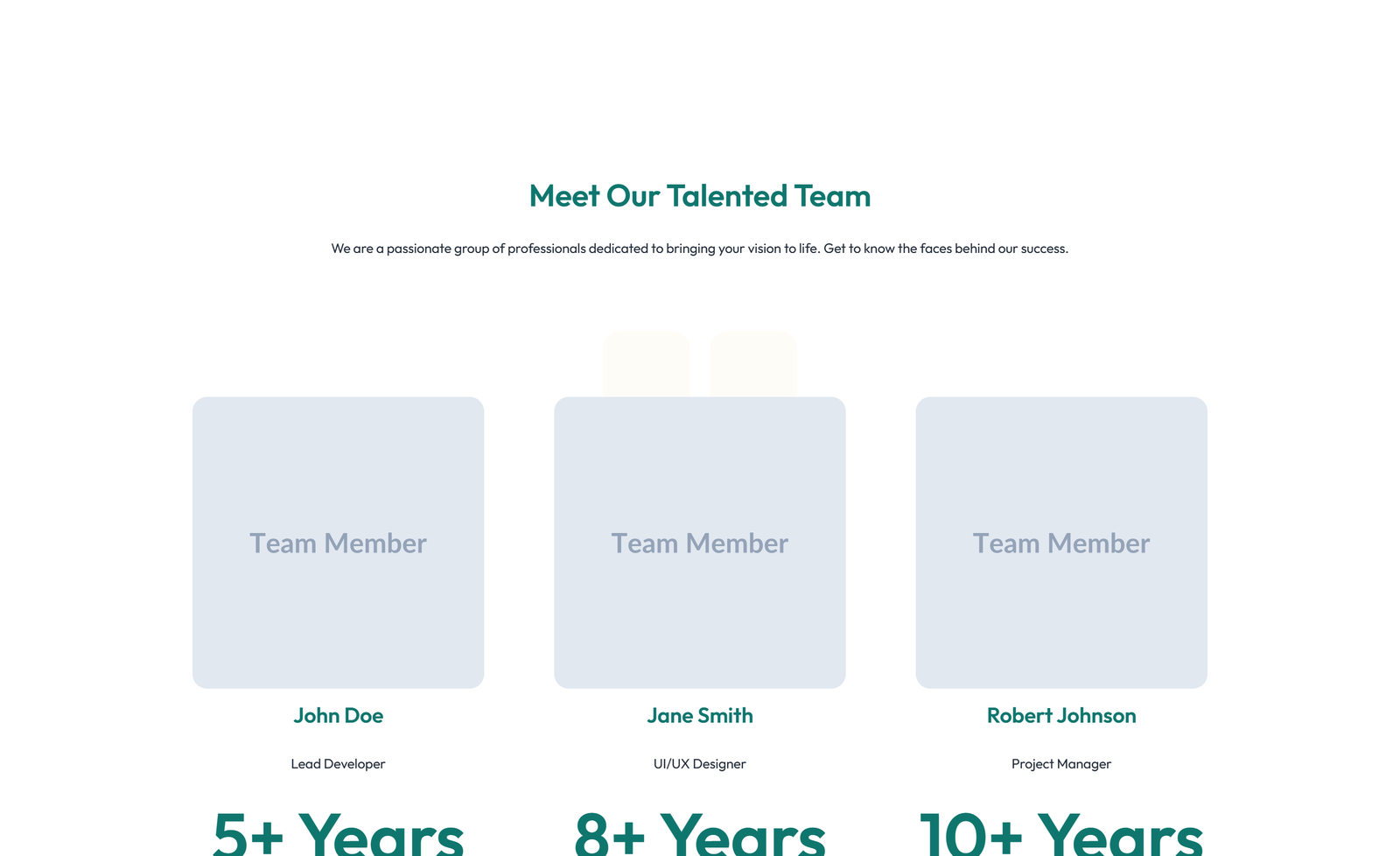 Team with 3-column Team Cards with Social 48 - Elementor component