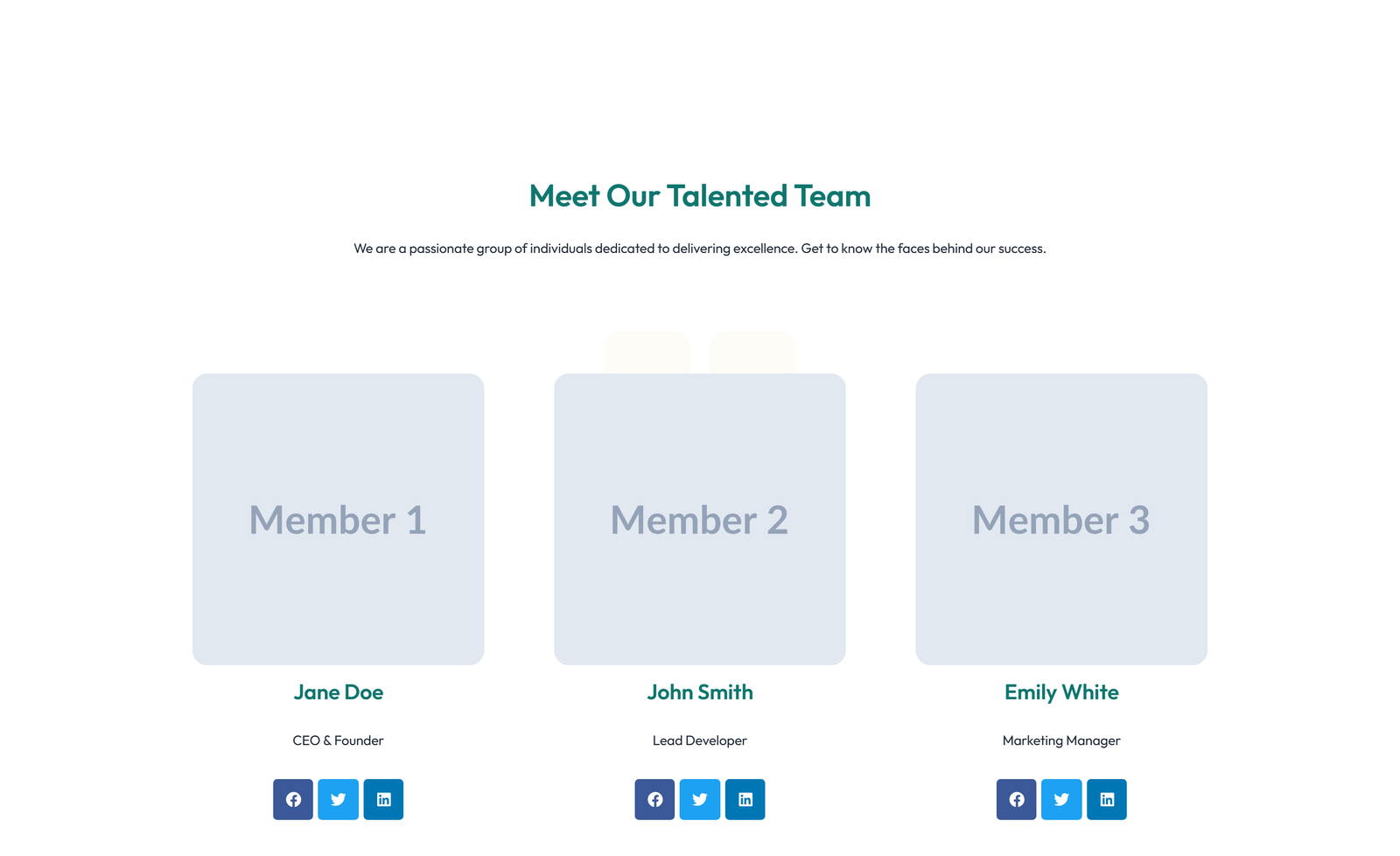 Team with 4-column Team Cards 53 - Elementor component