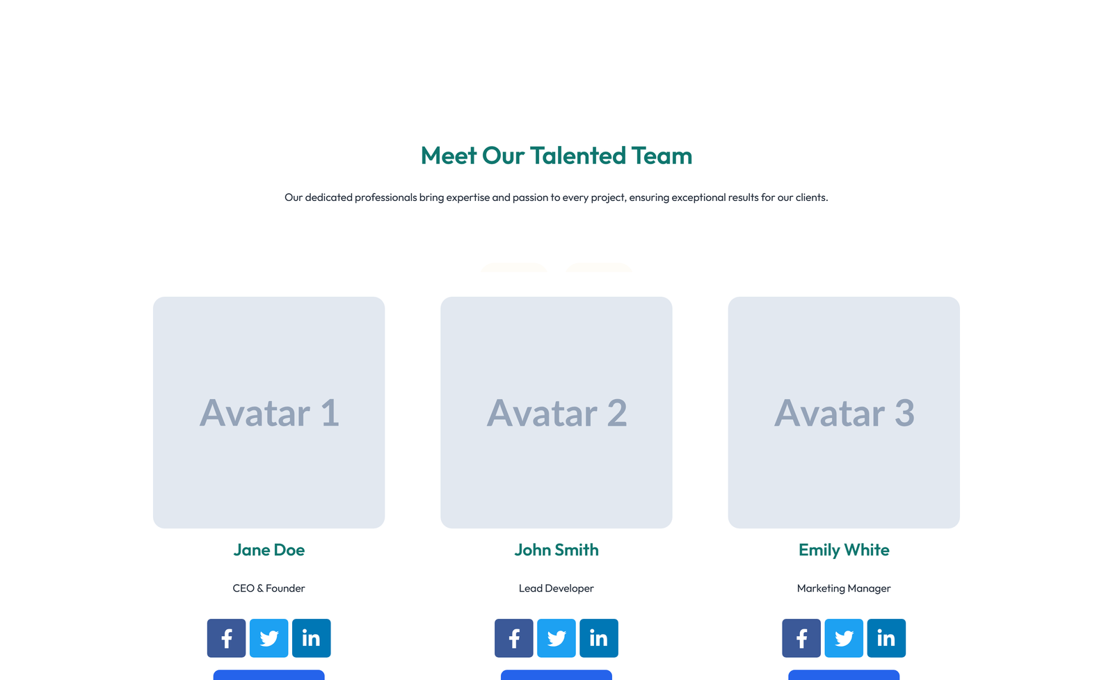 Team with 3-column Team Cards with Social 55 - Elementor component